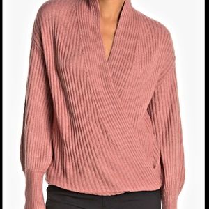 Ribbed Knit Faux Wrap Sweater Rosexs 
